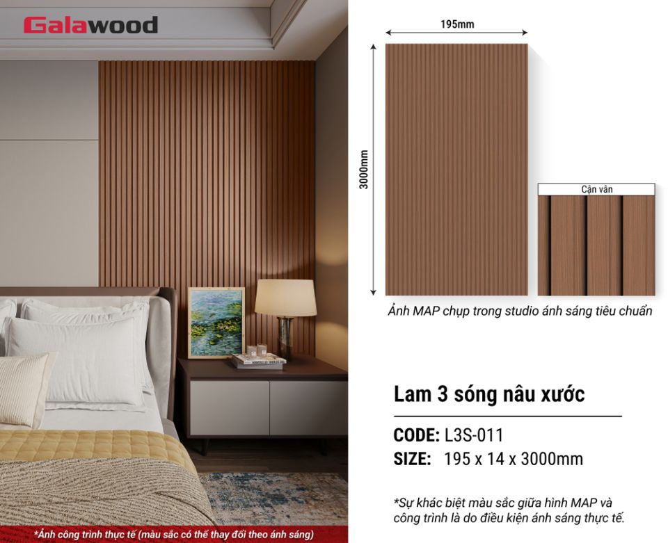 Hình giới thiệu lam sóng Galawood L3S-011 màu nâu xước.