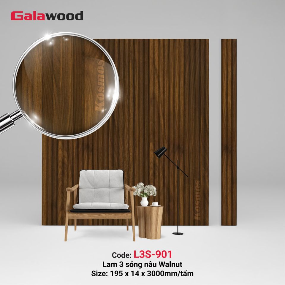 Lam sóng Galawood L3S-901 màu nâu Walnut, ảnh sản phẩm.