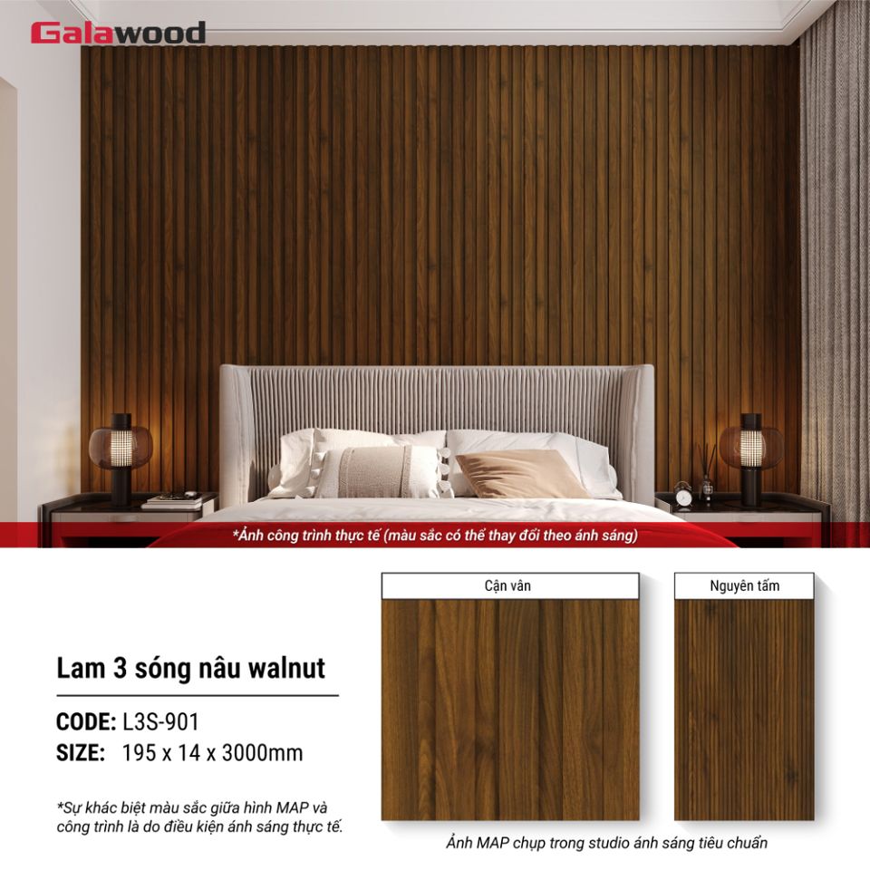 Hình giới thiệu lam sóng Galawood L3S-901 màu nâu Walnut.