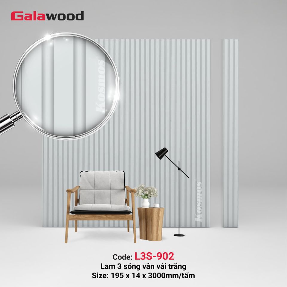 Lam sóng Galawood L3S-902 vân vải trắng, ảnh sản phẩm.