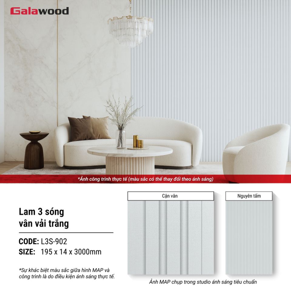 Hình giới thiệu lam sóng Galawood L3S-902 vân vải trắng.