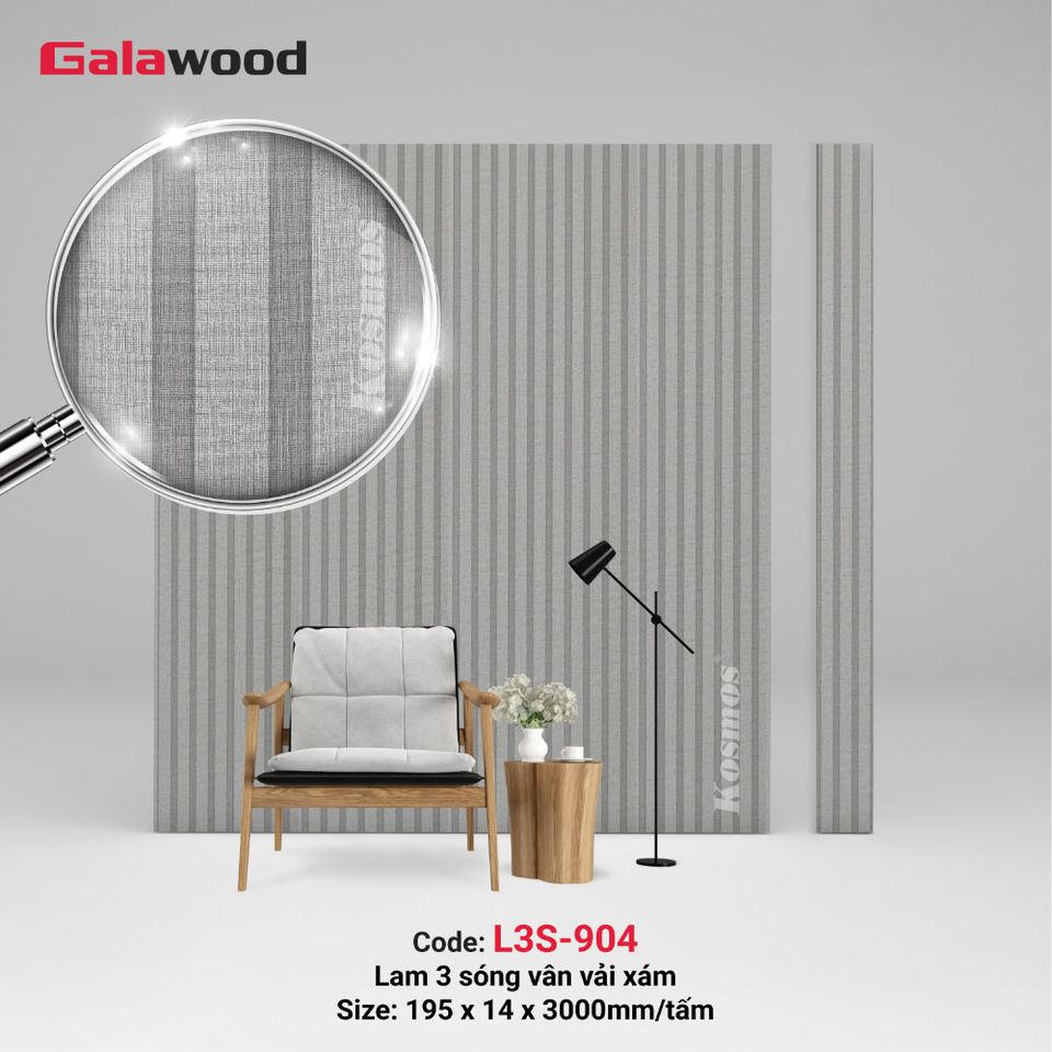 Lam sóng Galawood L3S-904 vân vải xám, ảnh sản phẩm.