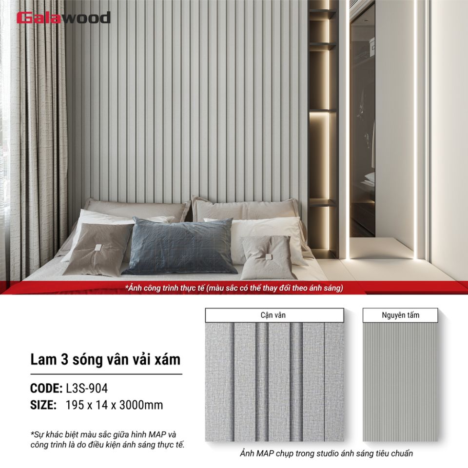 Hình giới thiệu lam sóng Galawood L3S-904 vân vải xám.