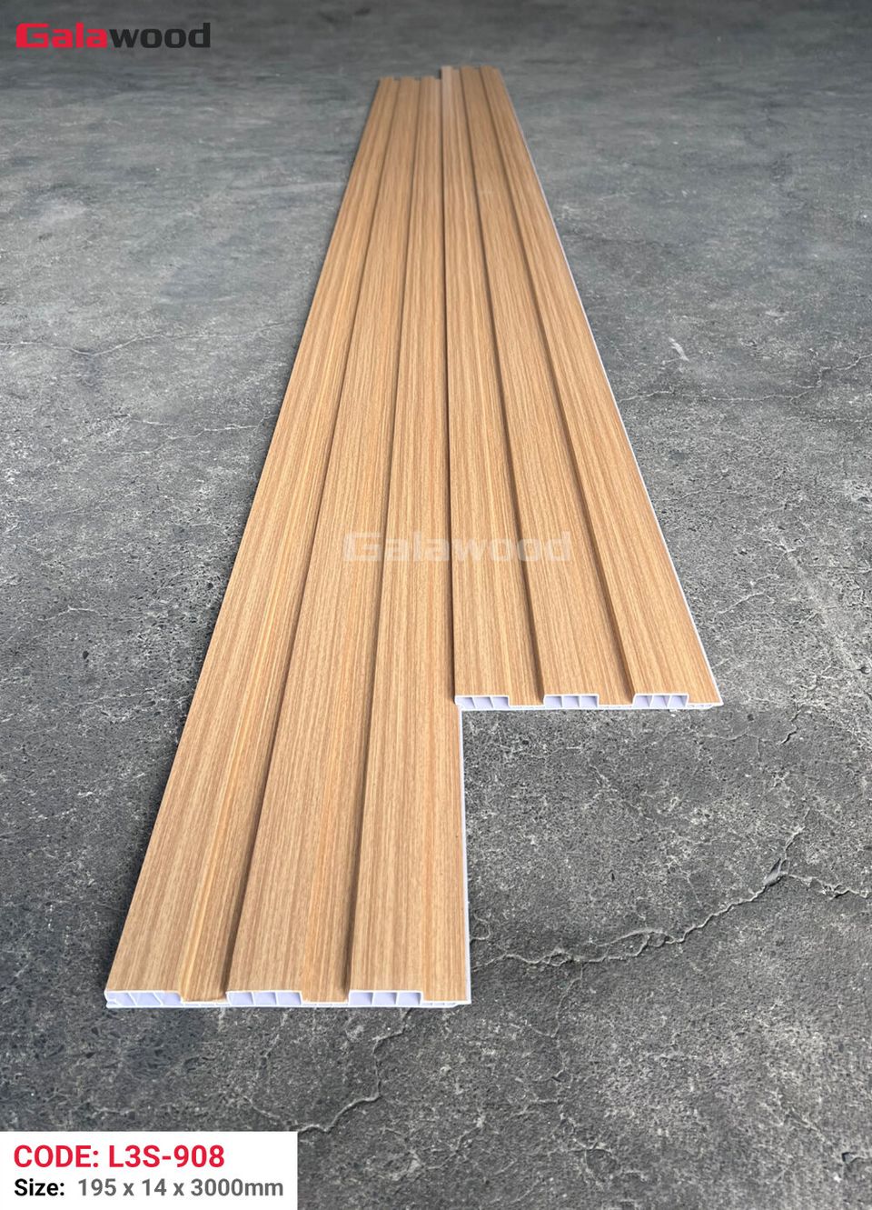 Ảnh quy cách và mặt cắt lam sóng Galawood L3S-908 theo hình nguồn.