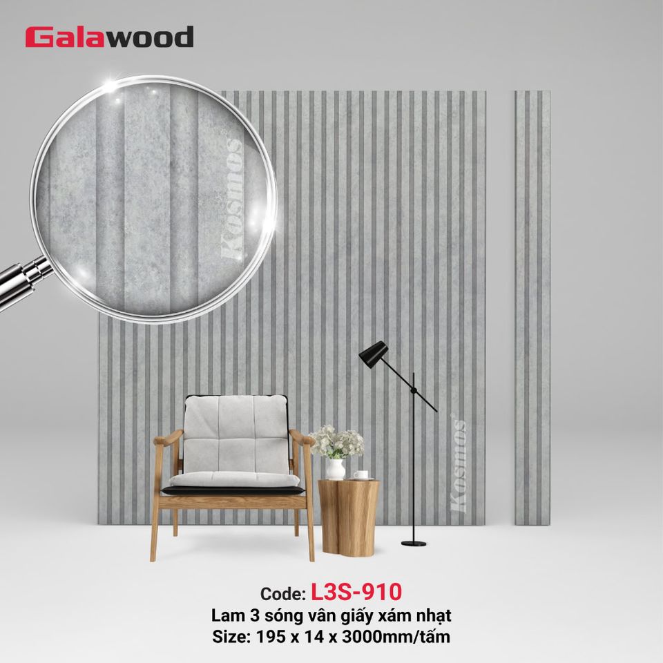 Lam sóng Galawood L3S-910 vân giấy xám nhạt, ảnh sản phẩm.