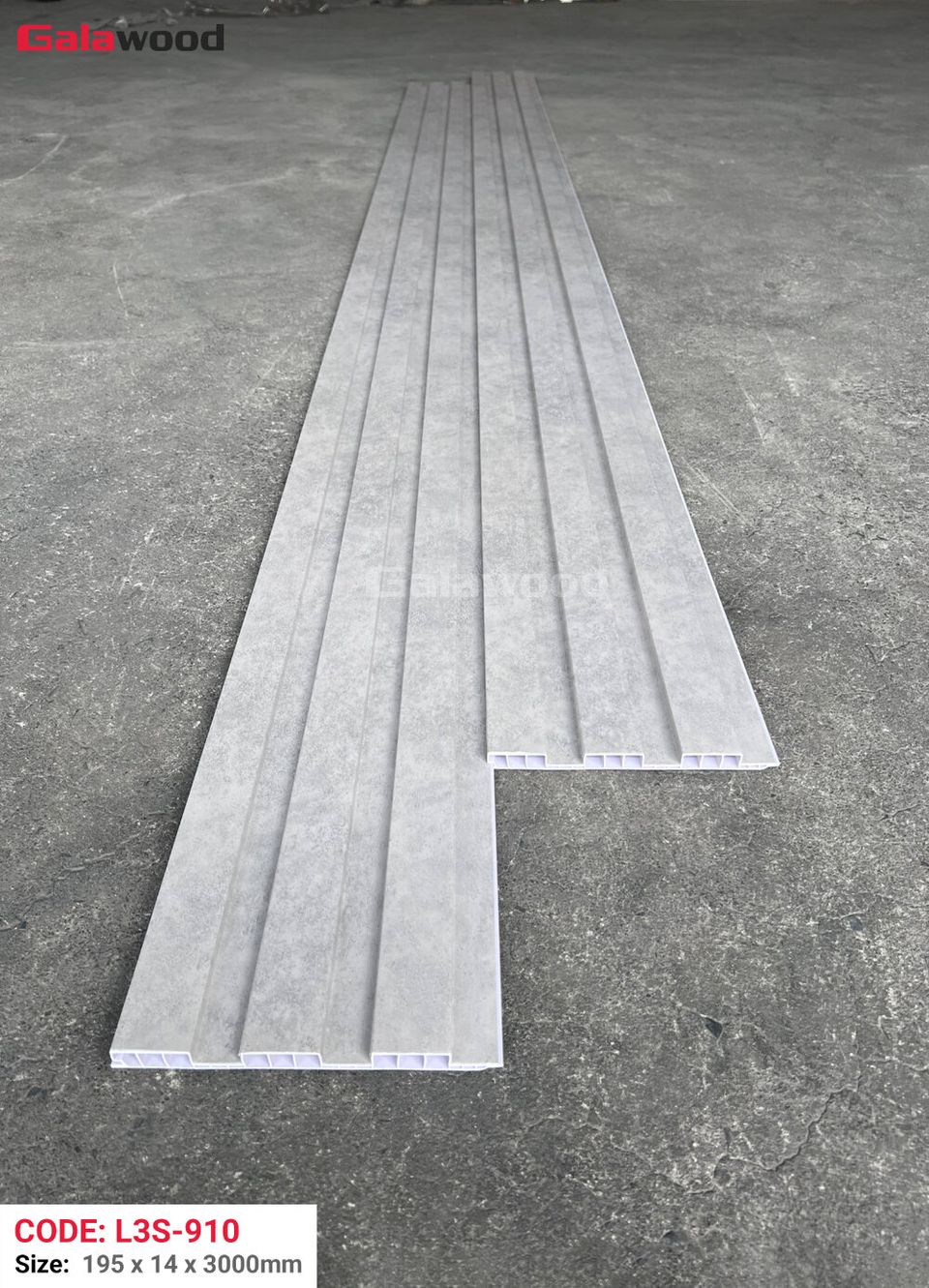 Ảnh quy cách và mặt cắt lam sóng Galawood L3S-910 theo hình nguồn.