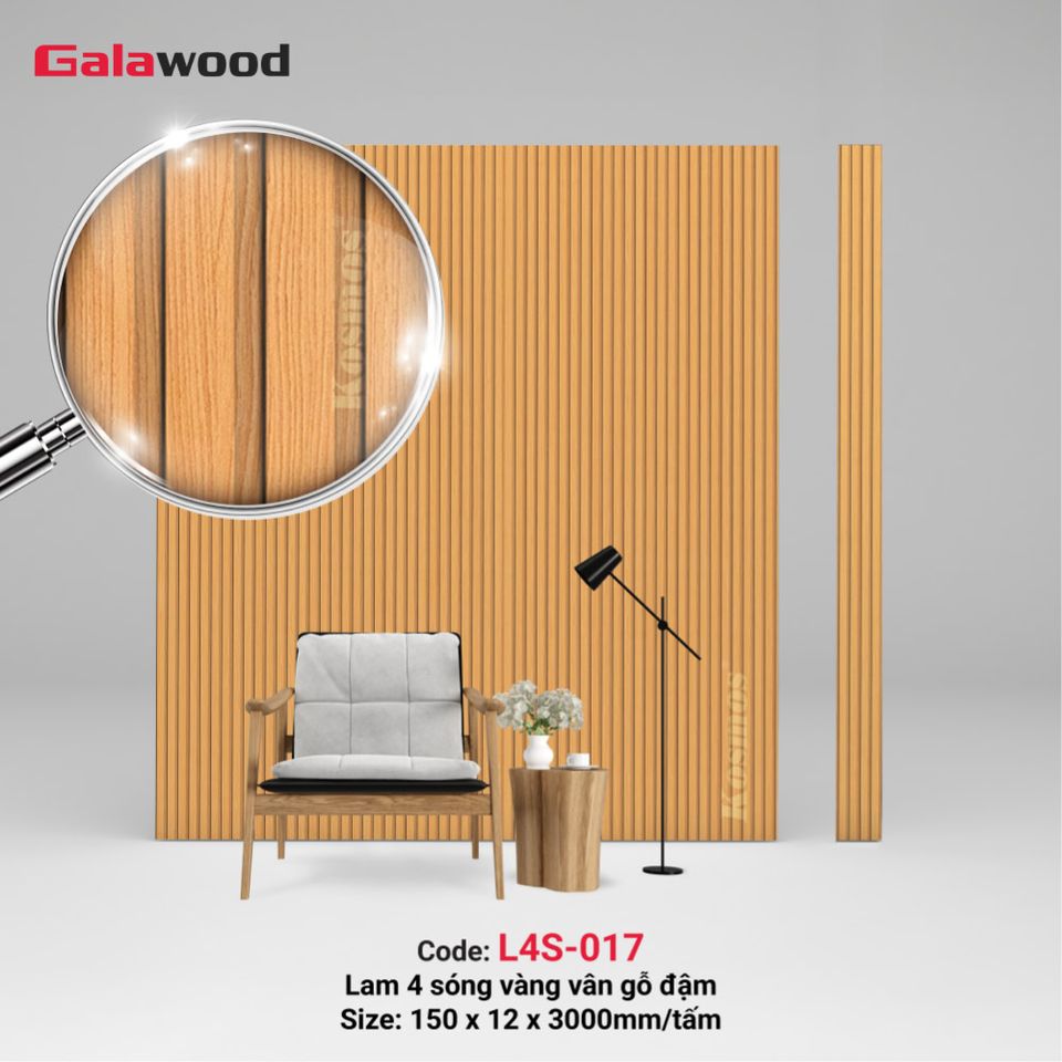 Hình sản phẩm lam sóng L4S-017 màu Vàng vân gỗ đậm.