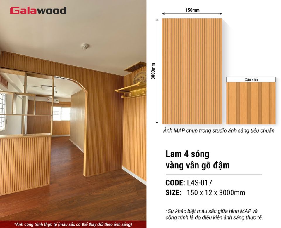 Hình giới thiệu lam sóng L4S-017 màu Vàng vân gỗ đậm.