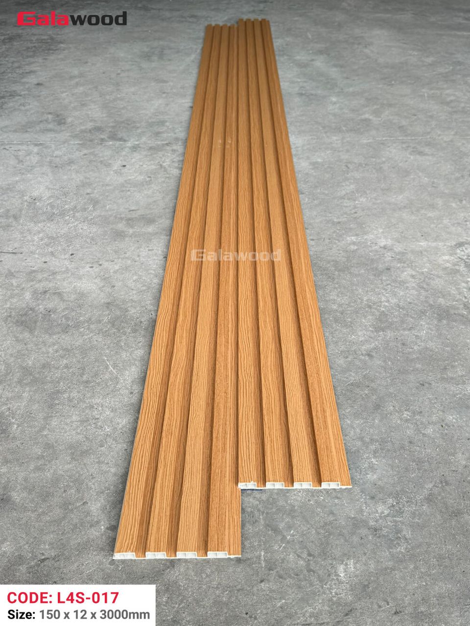 Mặt cắt và kích thước lam sóng L4S-017 màu Vàng vân gỗ đậm theo ảnh nguồn.