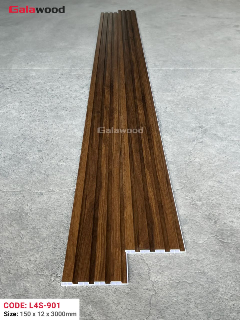 Mặt cắt và kích thước lam sóng L4S-901 màu Nâu Walnut theo ảnh nguồn.