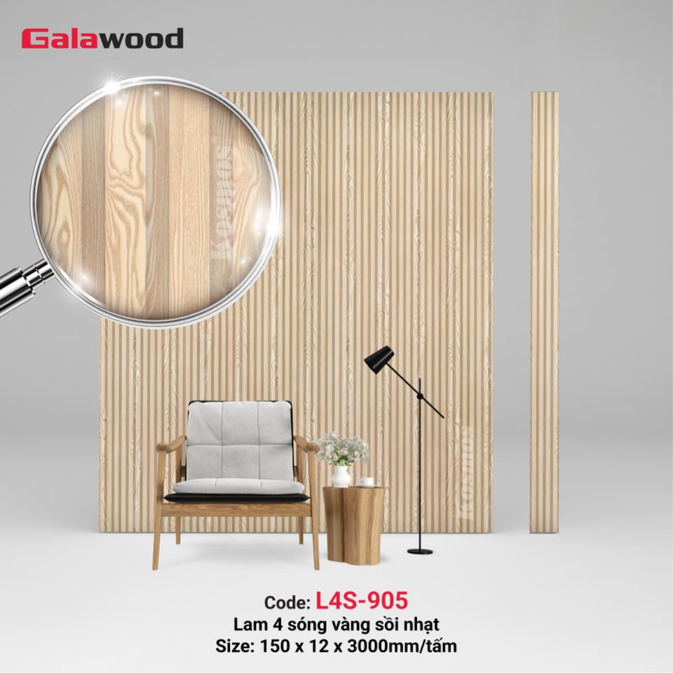 Hình sản phẩm lam sóng L4S-905 màu Vân gỗ vàng sồi nhạt.
