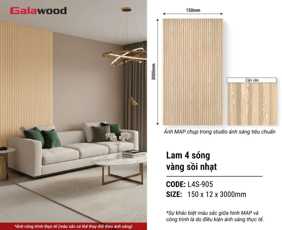 Hình giới thiệu lam sóng L4S-905 màu Vân gỗ vàng sồi nhạt.