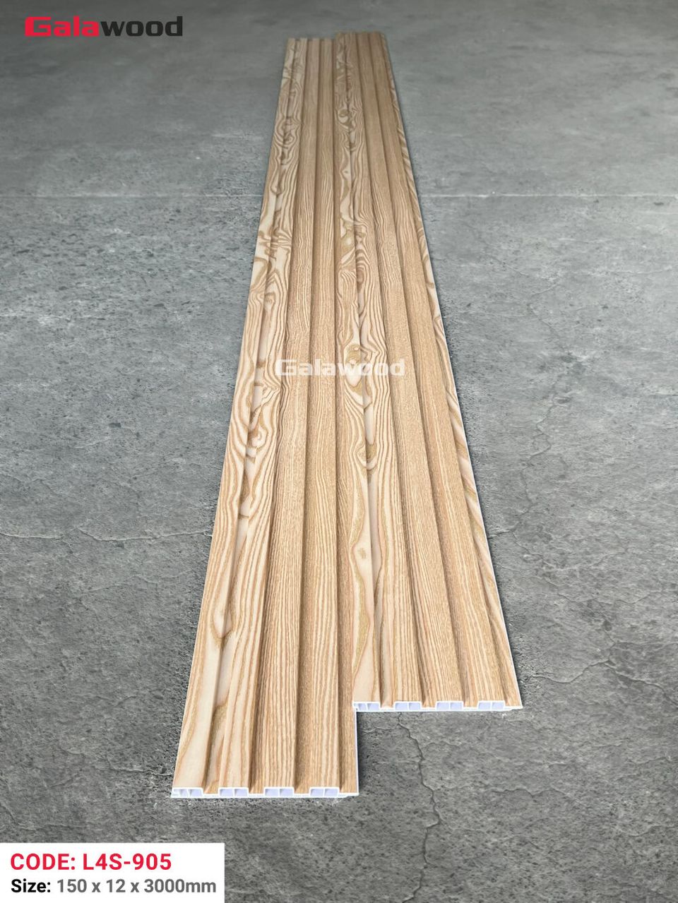 Mặt cắt và kích thước lam sóng L4S-905 màu Vân gỗ vàng sồi nhạt theo ảnh nguồn.
