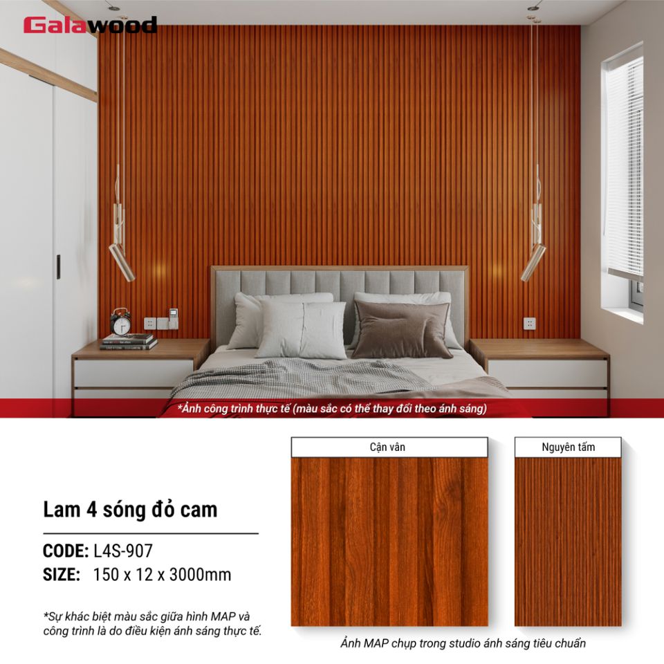 Hình giới thiệu lam sóng L4S-907 màu Vân gỗ đỏ cam.