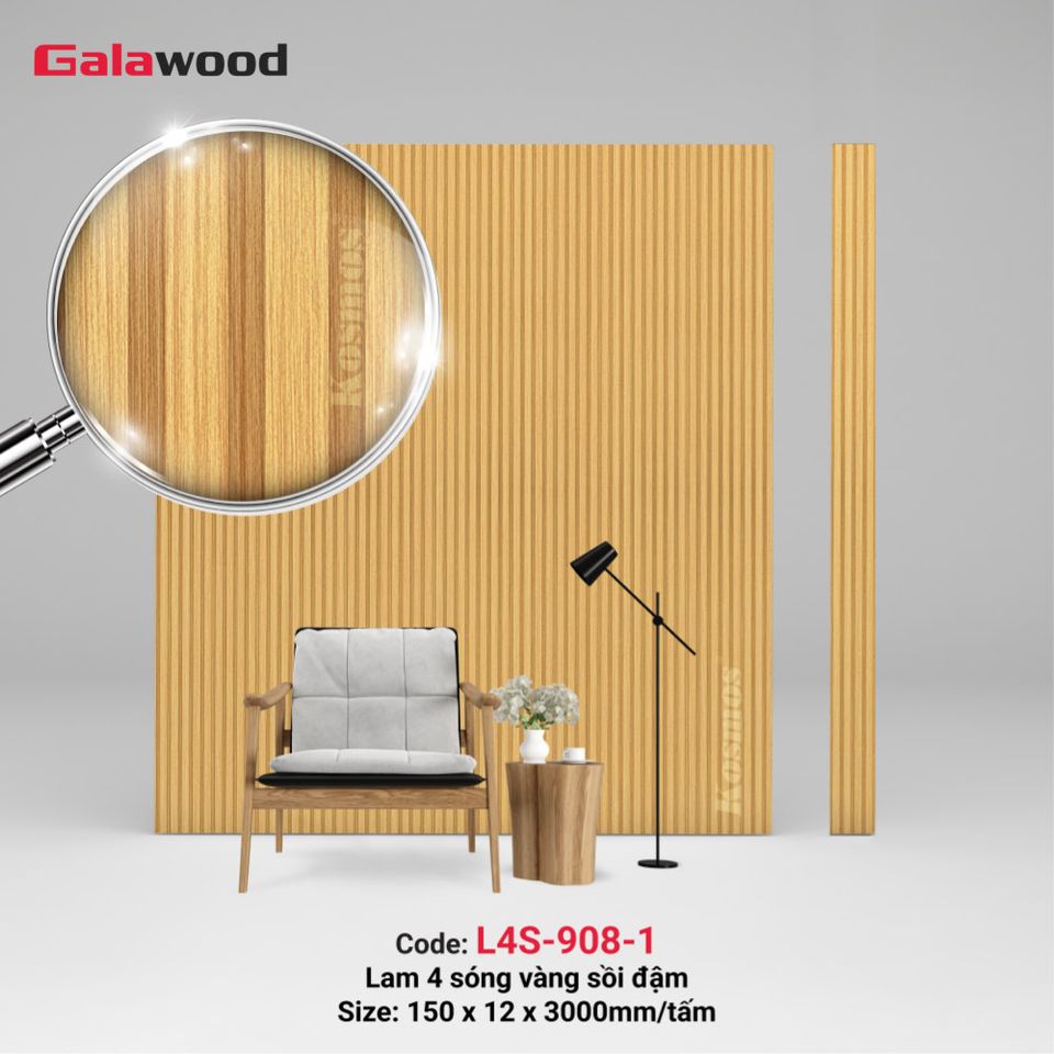 Hình sản phẩm lam sóng L4S-908-1 màu Vàng sồi đậm.