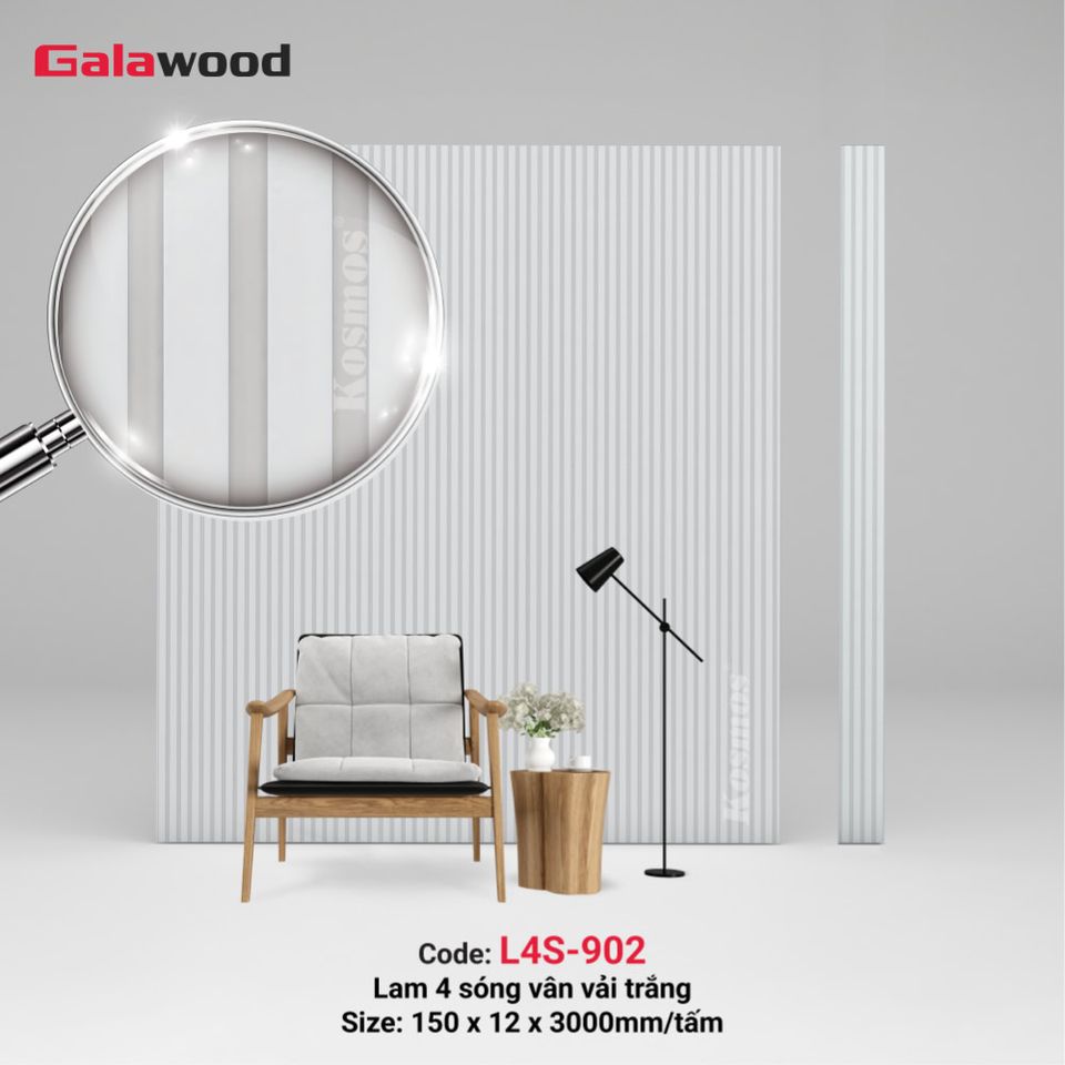 Hình sản phẩm lam sóng Galawood L4S-902 màu vân vải trắng.