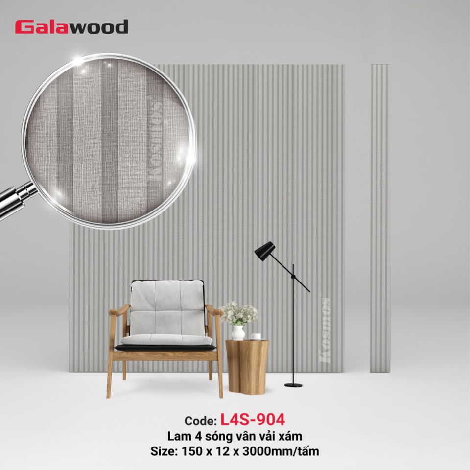 Hình sản phẩm lam sóng Galawood L4S-904 màu vân vải xám.