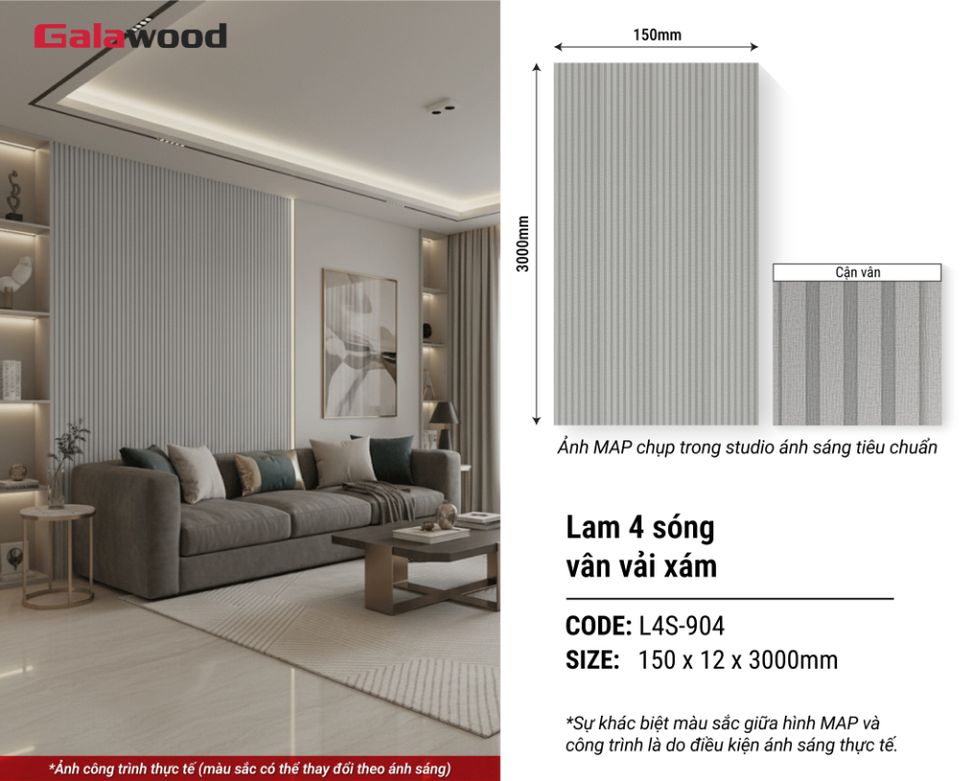 Hình giới thiệu lam sóng Galawood L4S-904 màu vân vải xám.