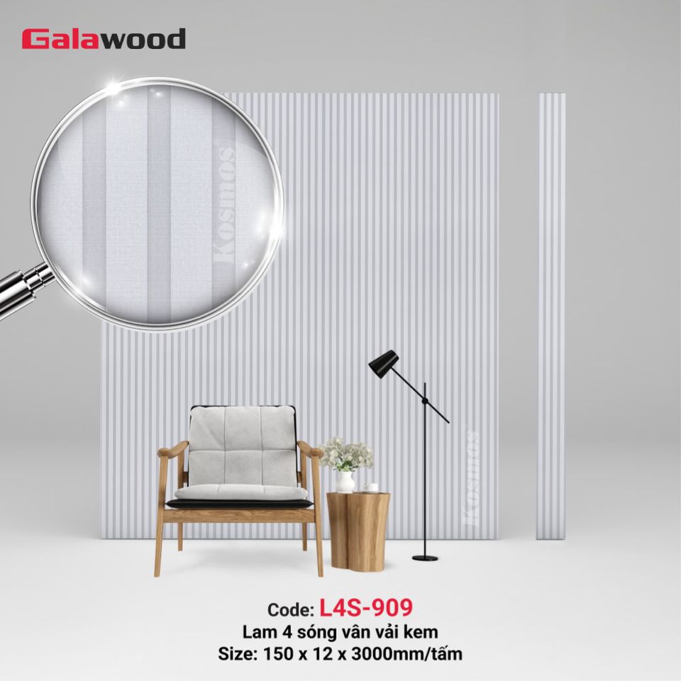 Hình sản phẩm lam sóng Galawood L4S-909 màu vân vải kem.