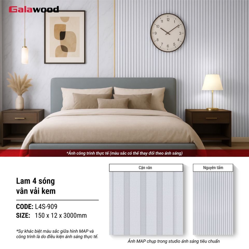 Hình giới thiệu lam sóng Galawood L4S-909 màu vân vải kem.