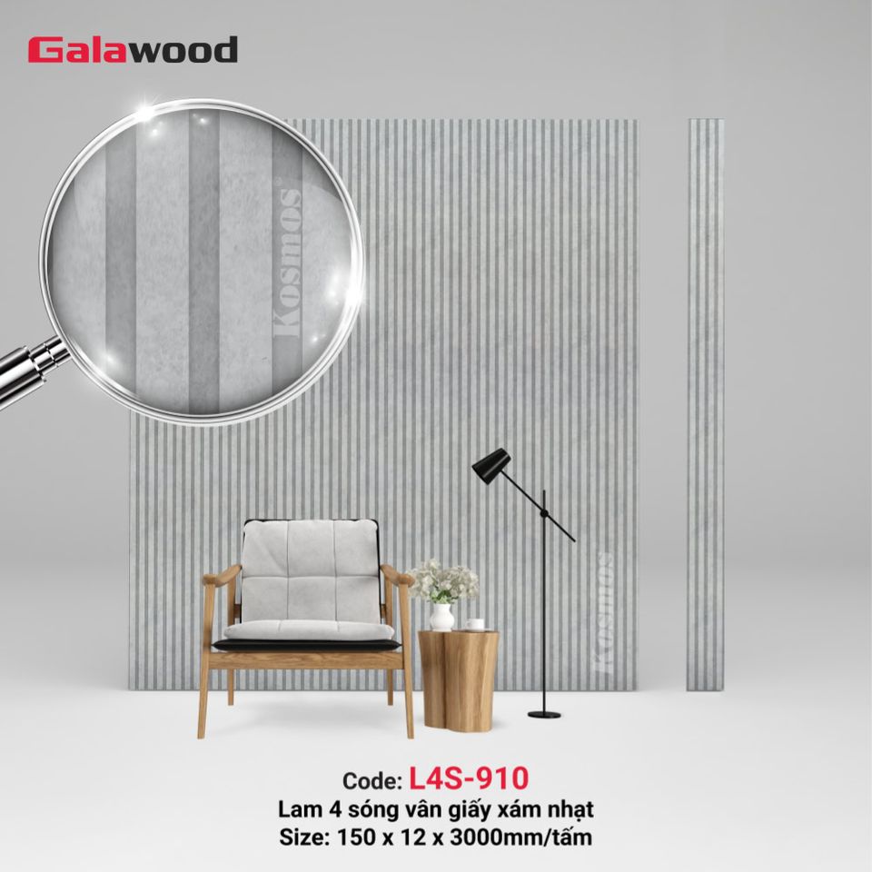 Hình sản phẩm lam sóng Galawood L4S-910 màu vân giấy xám nhạt.