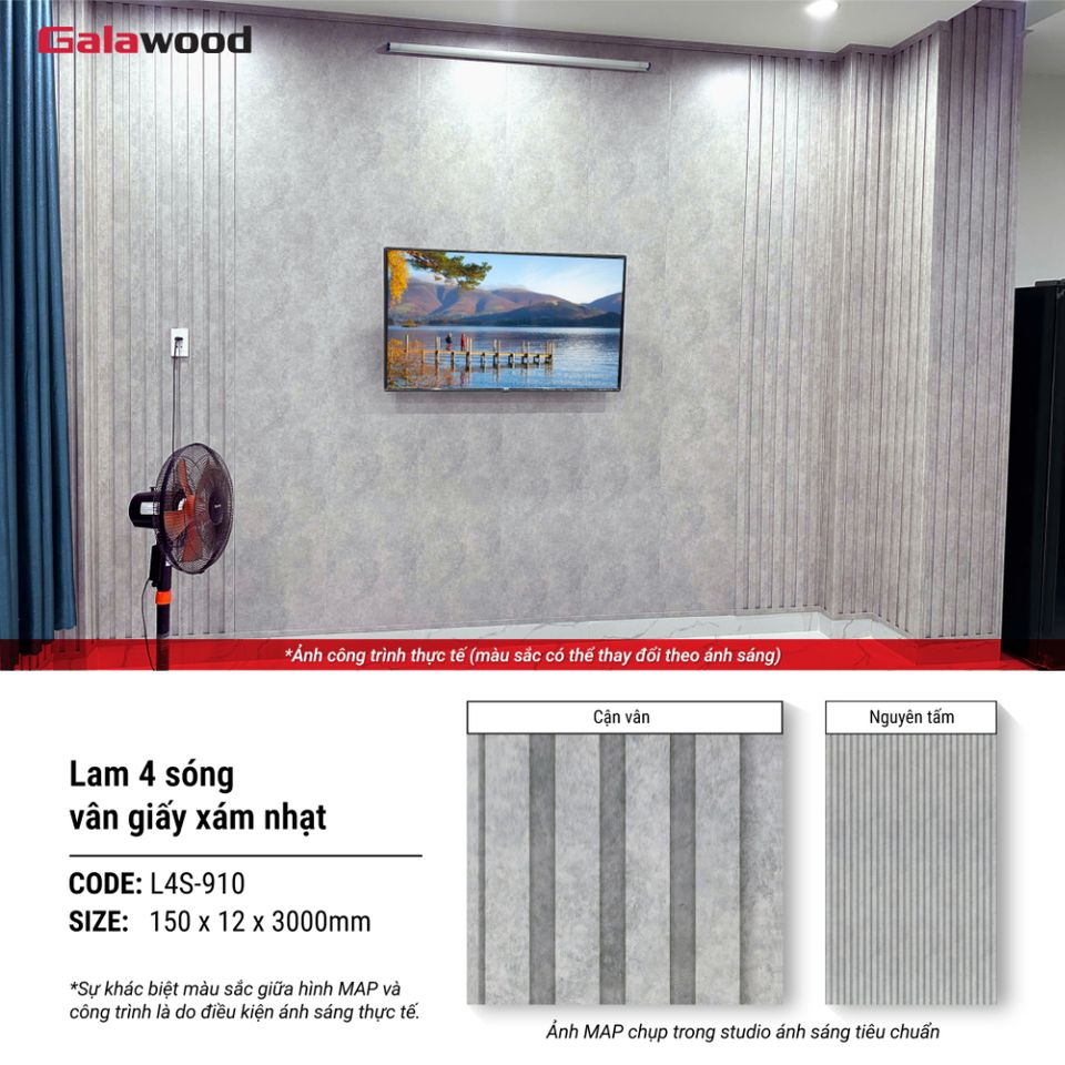 Hình giới thiệu lam sóng Galawood L4S-910 màu vân giấy xám nhạt.