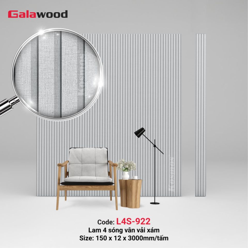 Hình sản phẩm lam sóng Galawood L4S-922 màu vân vải xám.