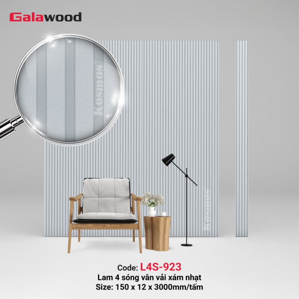 Hình sản phẩm lam sóng Galawood L4S-923 màu vân vải xám nhạt.