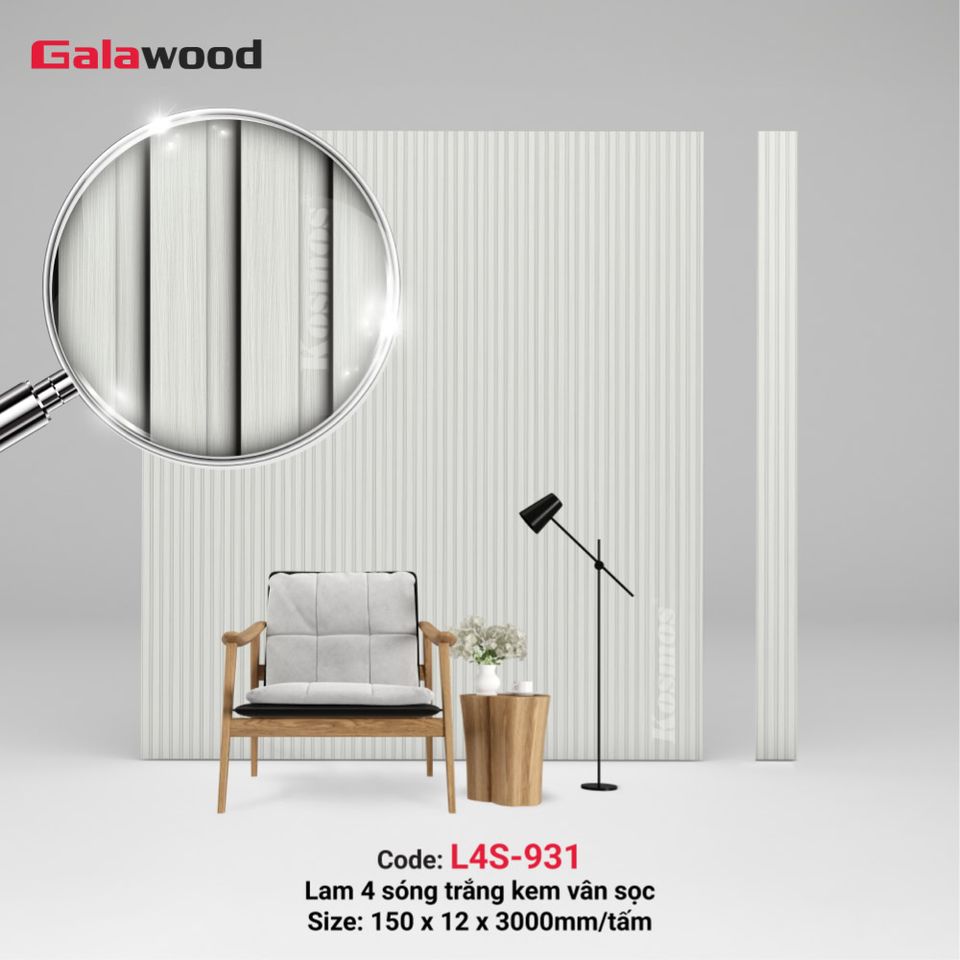 Hình sản phẩm lam sóng Galawood L4S-931 màu trắng kem vân sọc.