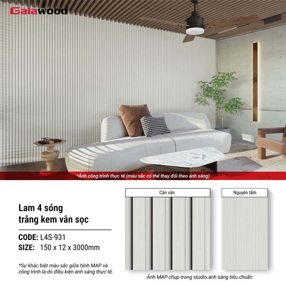 Hình giới thiệu lam sóng Galawood L4S-931 màu trắng kem vân sọc.