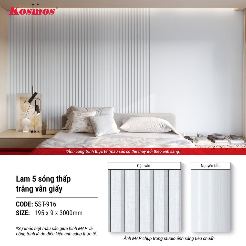 Hình giới thiệu lam sóng 5ST-916 màu Trắng vân giấy.