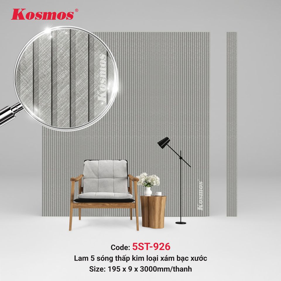 Hình sản phẩm lam sóng 5ST-926 màu Kim loại xám xước bạc.