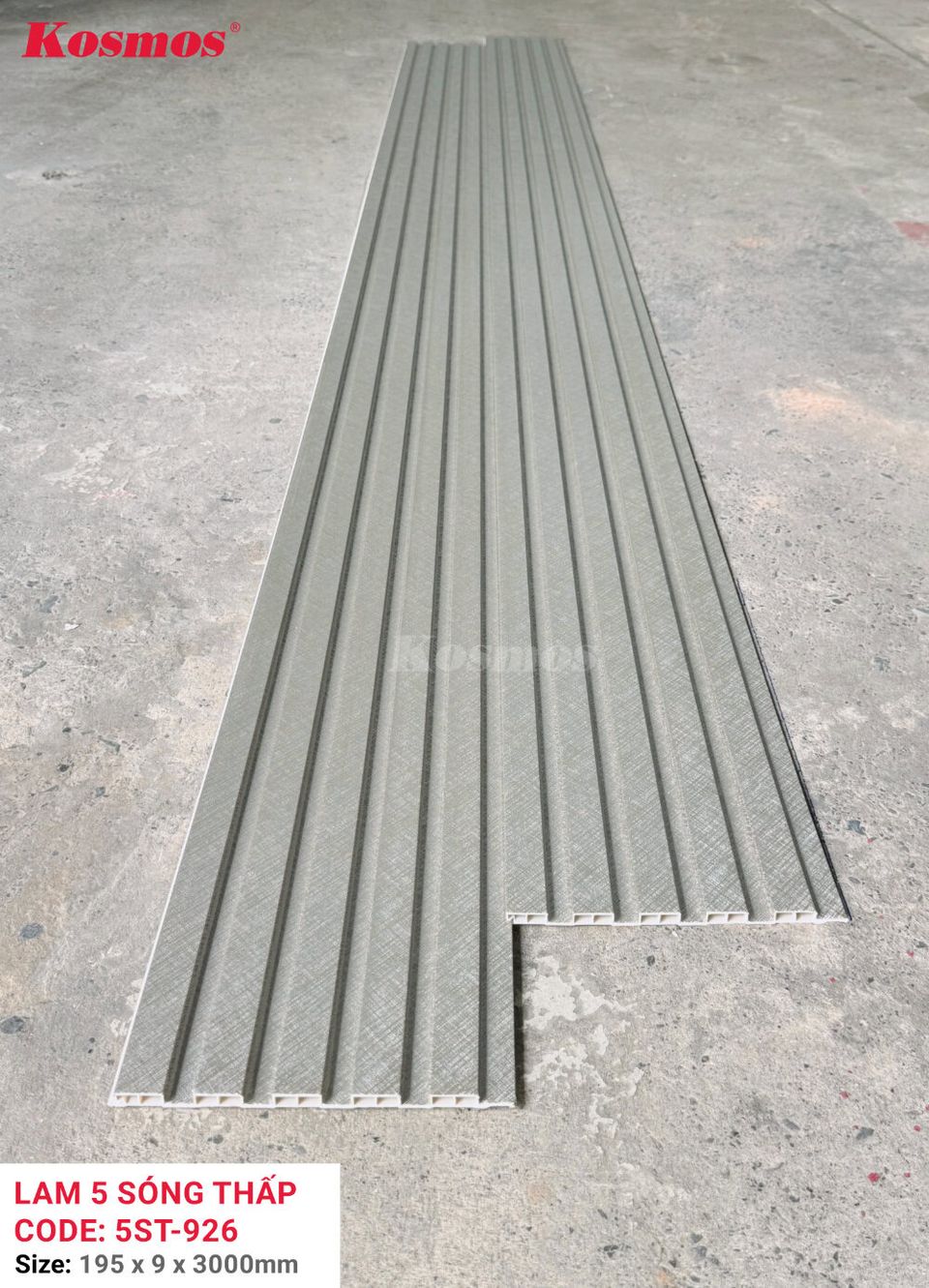 Mặt cắt và kích thước lam sóng 5ST-926 màu Kim loại xám xước bạc theo hình nguồn.