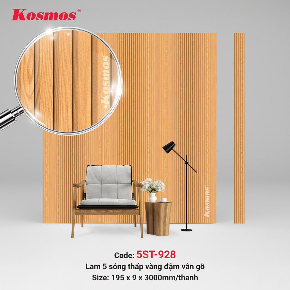 Hình sản phẩm lam sóng 5ST-928 màu Vàng vân gỗ đậm.