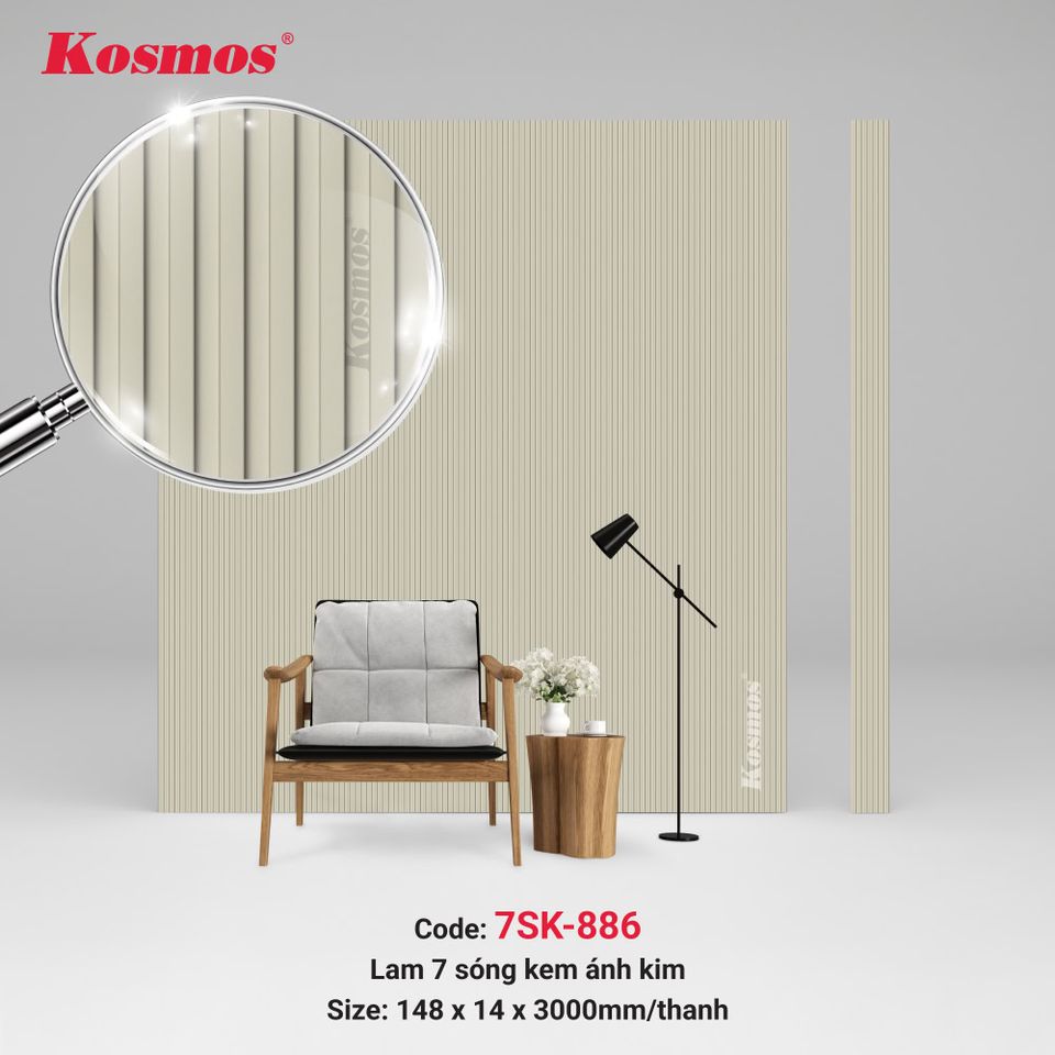 Lam sóng Kosmos 7SK-886 màu kem ánh kim.