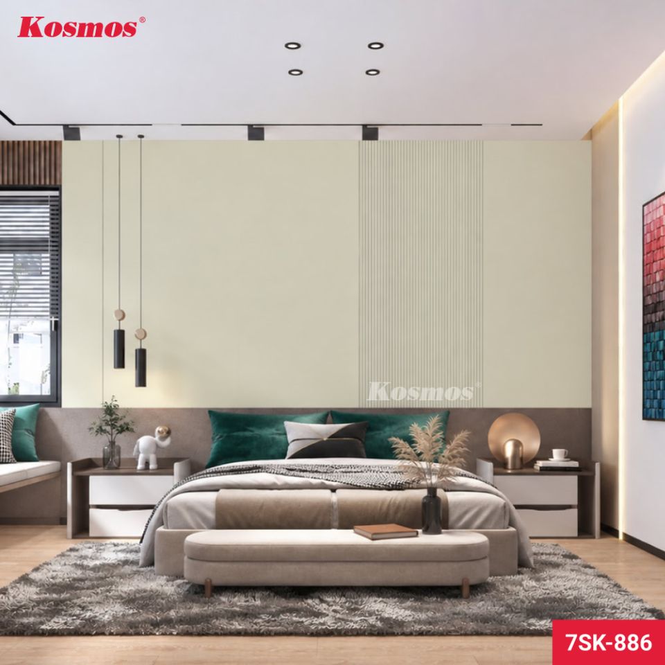 Cận cảnh bề mặt và gờ lam của mẫu 7SK-886 màu kem ánh kim.