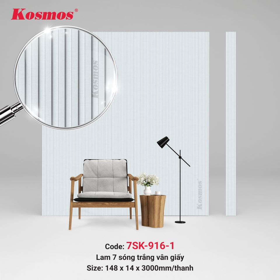 Lam sóng Kosmos 7SK-916-1 màu trắng vân giấy.