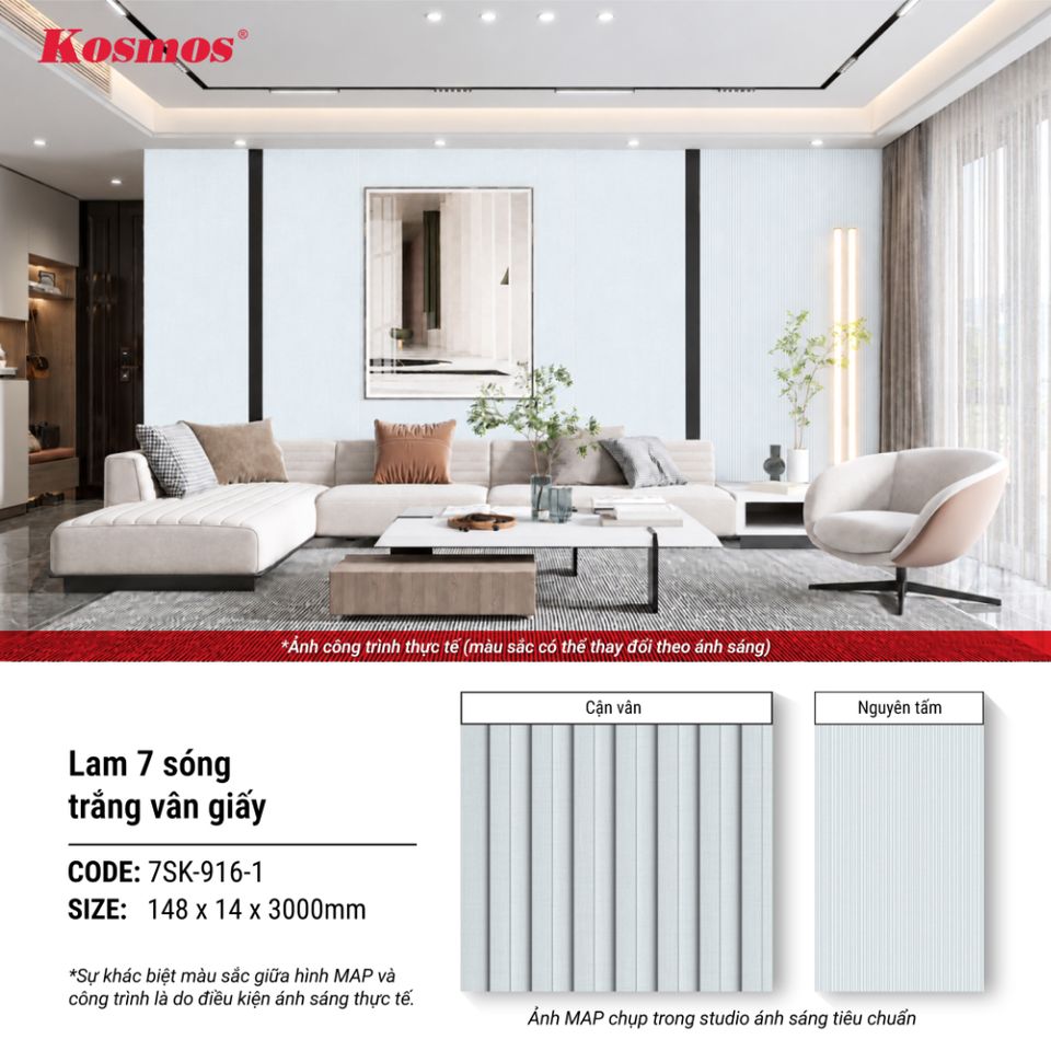 Hình giới thiệu lam sóng Kosmos 7SK-916-1 trắng vân giấy.