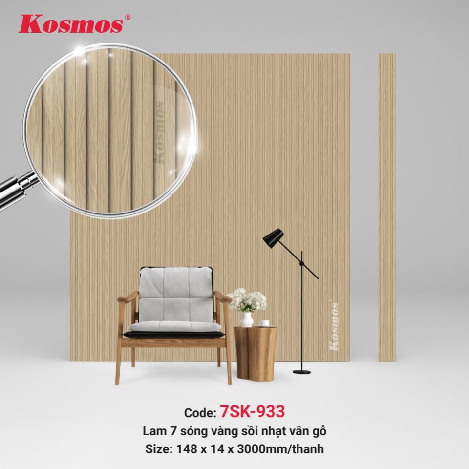 Lam sóng Kosmos 7SK-933 màu vàng sồi nhạt vân gỗ.
