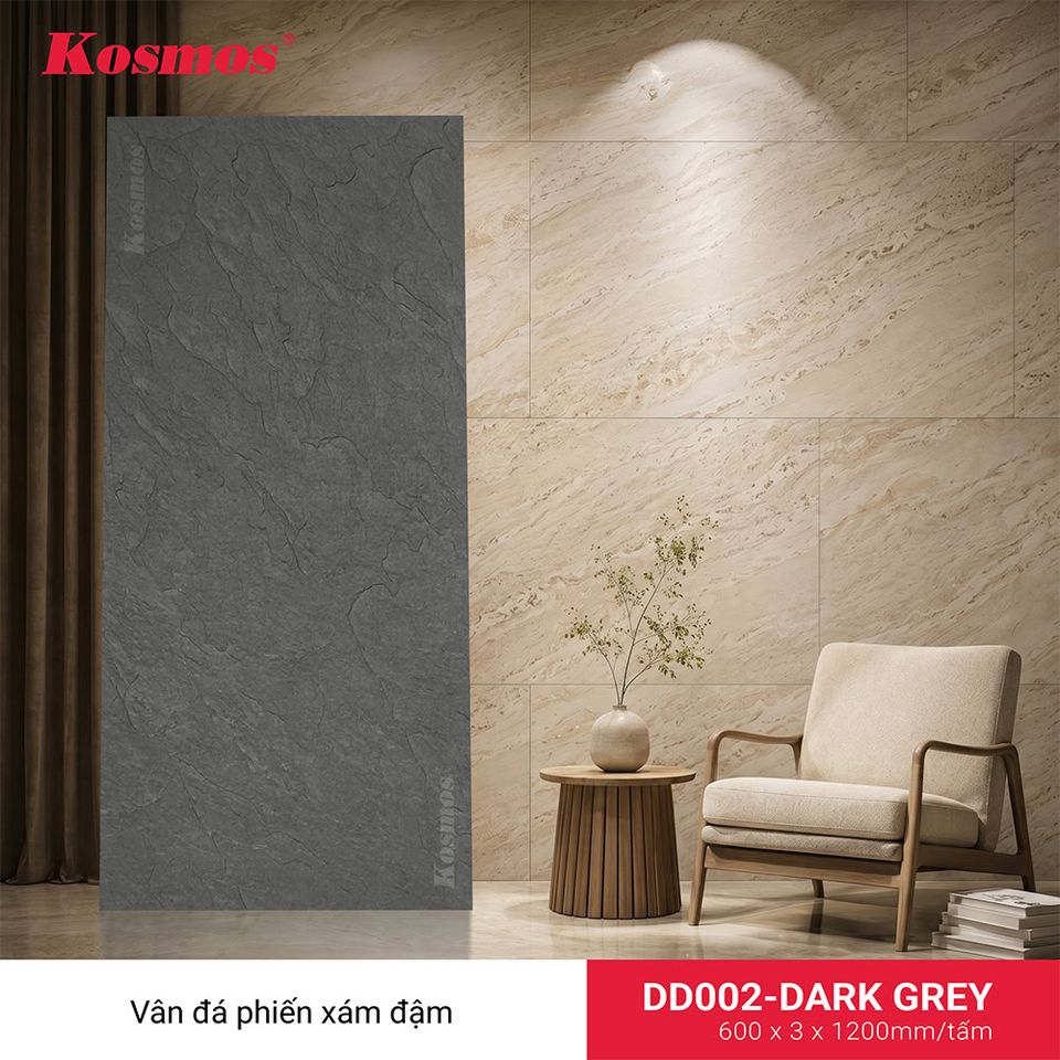 Ảnh tấm ốp đá dẻo DD002-DARK GREY, vân đá phiến, màu xám đậm.