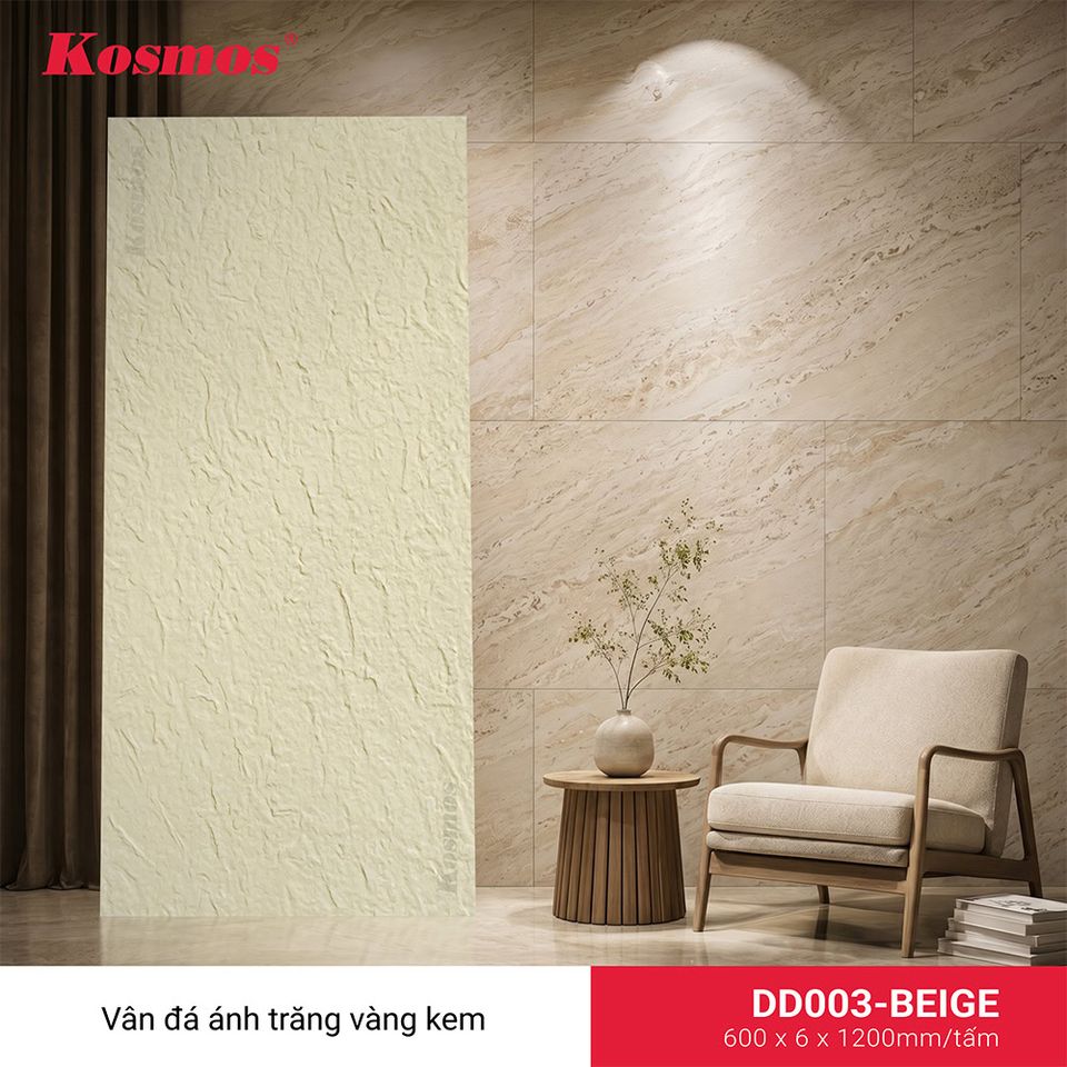 Ảnh tấm ốp đá dẻo DD003-BEIGE, vân đá ánh trăng, màu vàng kem.