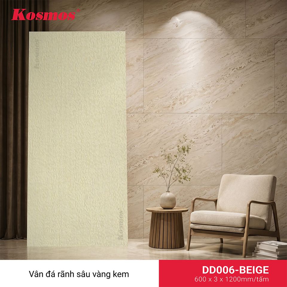 Ảnh tấm ốp đá dẻo DD006-BEIGE, vân rãnh sâu, màu vàng kem.