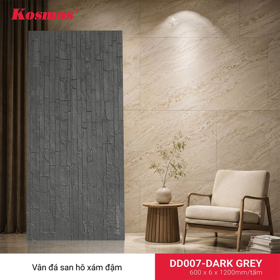 Ảnh tấm ốp đá dẻo DD007-DARK GREY, vân đá san hô, màu xám đậm.