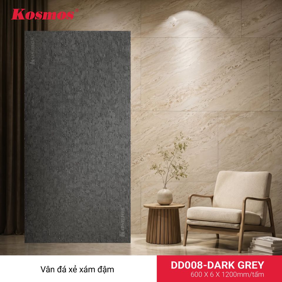 Ảnh tấm ốp đá dẻo DD008-DARK GREY, vân đá xẻ, màu xám đậm.