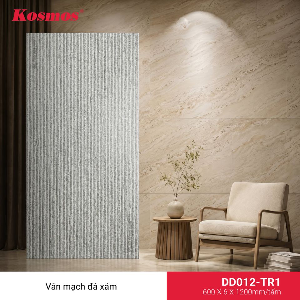Ảnh tấm ốp đá dẻo DD012-TR1, vân mạch đá, màu xám.