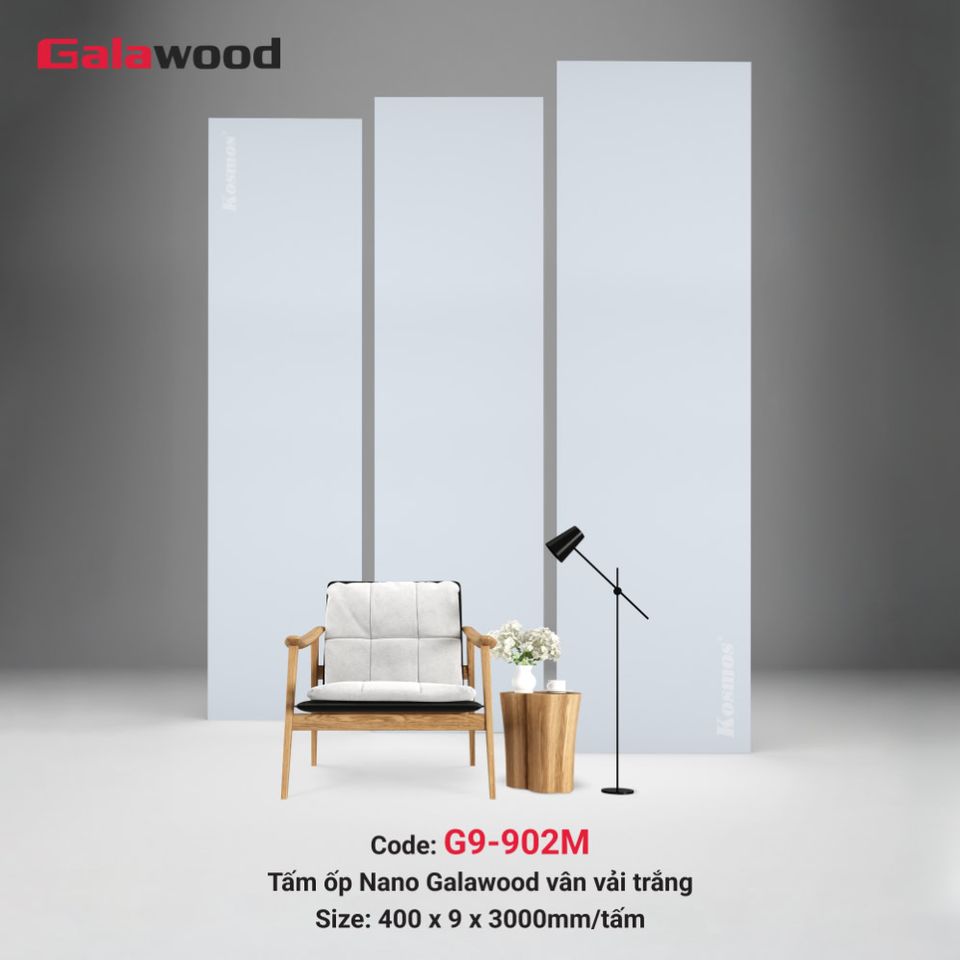 Tấm ốp Nano Galawood G9-902M Vân vải trắng: ảnh tổng thể bề mặt.