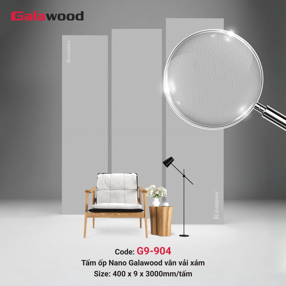 Tấm ốp Nano Galawood G9-904 Vân vải xám: ảnh tổng thể bề mặt.