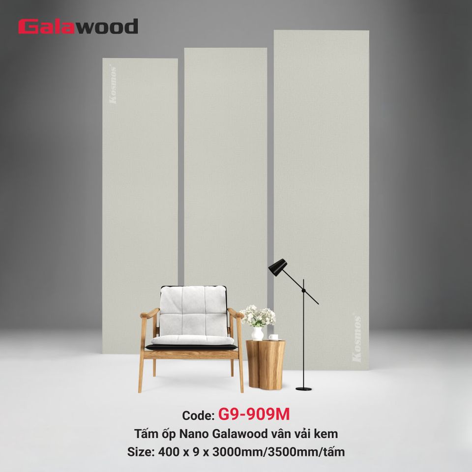 Tấm ốp Nano Galawood G9-909M Vân vải kem: ảnh tổng thể bề mặt.