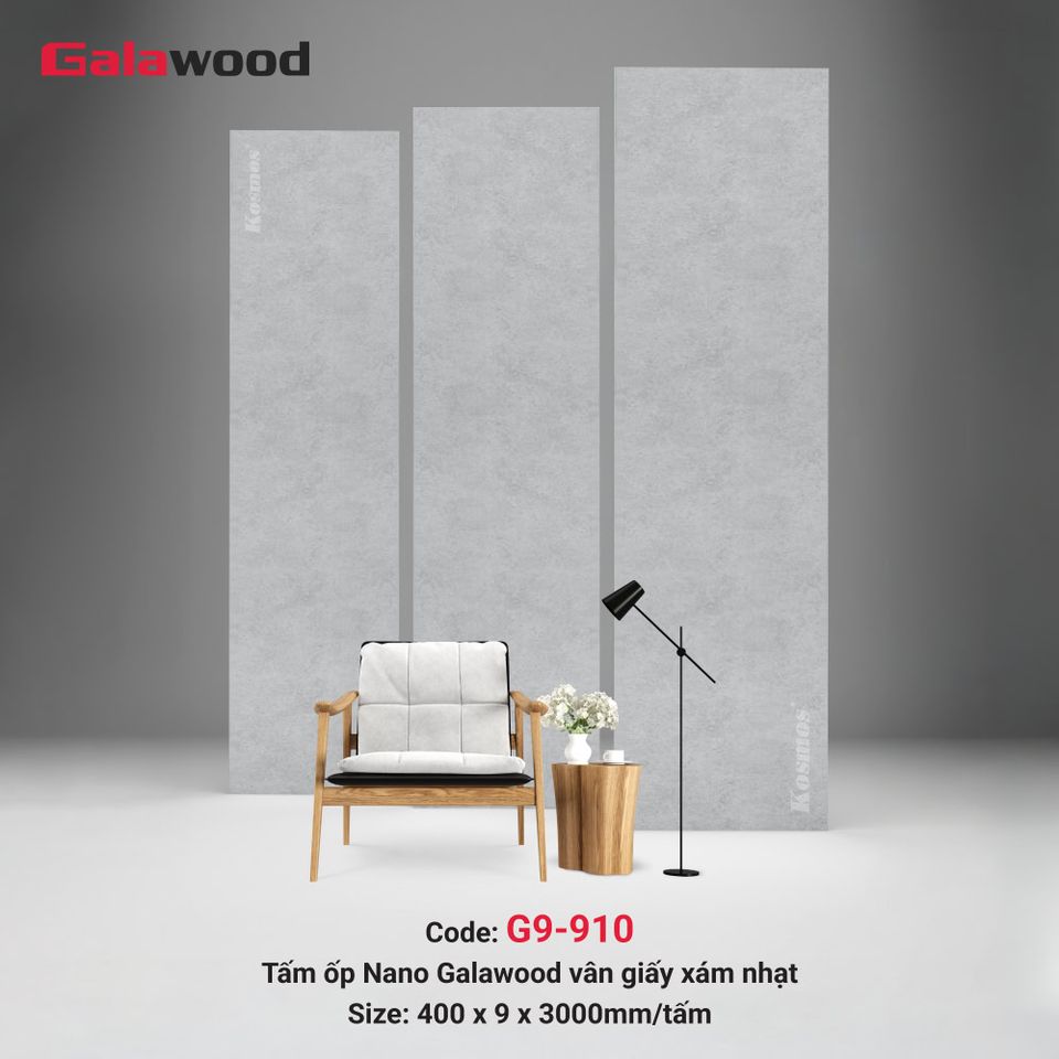 Tấm ốp Nano Galawood G9-910 Vân giấy xám nhạt: ảnh tổng thể bề mặt.