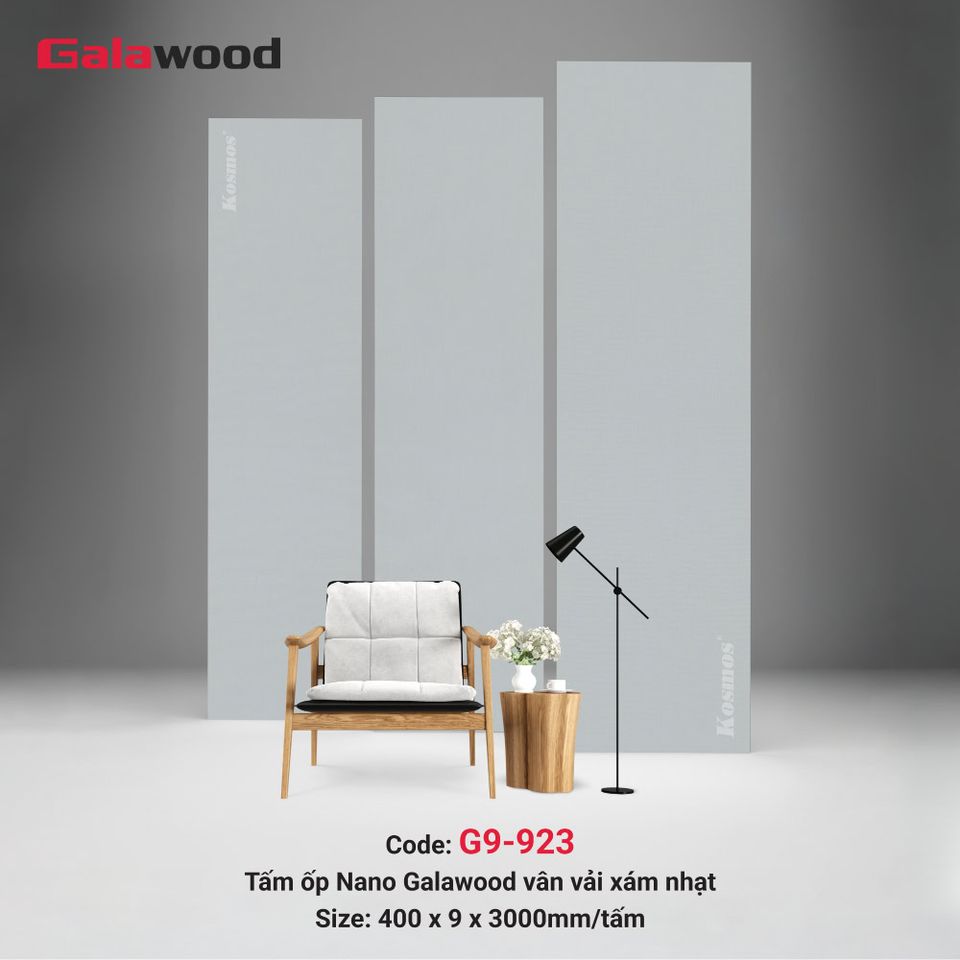 Tấm ốp Nano Galawood G9-923 Vân vải xám nhạt: ảnh tổng thể bề mặt.